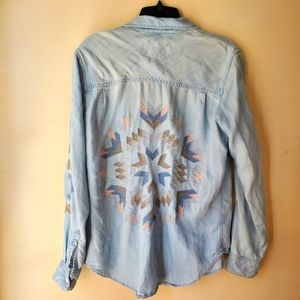 RAILS raw embroidered collared shirt